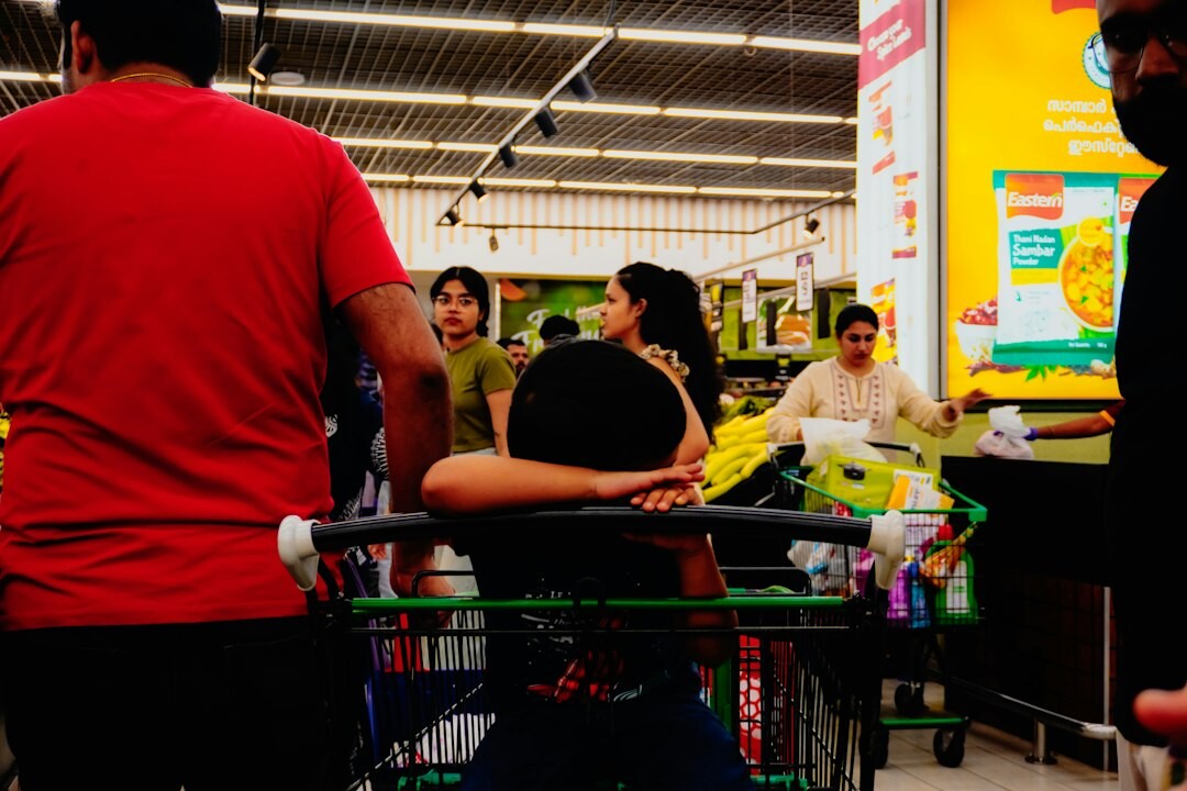 supermarket aisle with customers